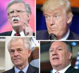 Clockwise from top left: John Bolton, Donald Trump, Mike Pompeo and Peter Navarro
