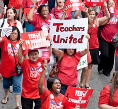 Chicago teachers on the march during their nine-day strike Chicago teachers on the march during their nine-day strike