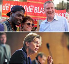 New York City Mayor Bill DeBlasio (above right) and Massachusetts Sen. Elizabeth Warren (below)