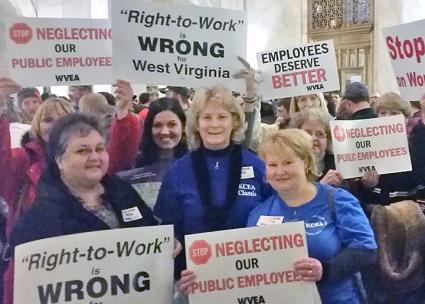 Public school teachers rally against "right to work" legislation in West Virginia (West Virginia Education Association | Facebook)