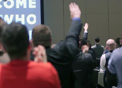 Attendees of an alt-right conference in Washington, D.C., perform the Nazi salute to celebrate Trump's election