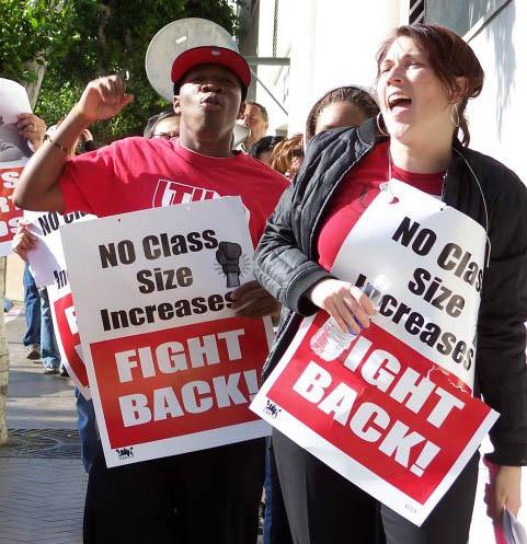 UTLA members rally in April 2009 against budget cuts and layoffs