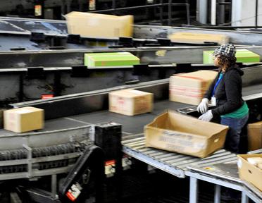 A worker at one of Chicago's UPS hubs