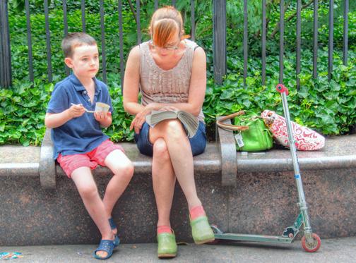 A single mother with her son in New York City