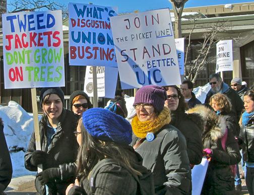 UIC faculty rally with students and community supporters during their strike