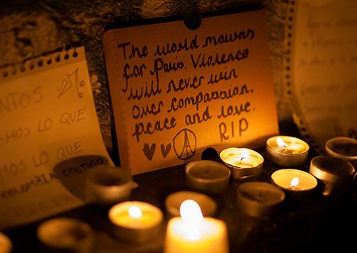 A memorial to victims of the terrorist attack in Paris at the Place de la République