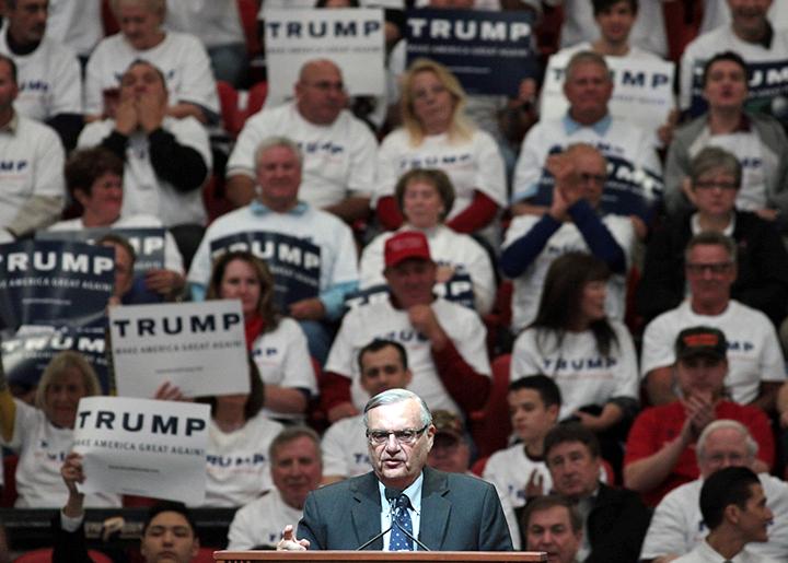 Joe Arpaio speaks on the campaign trail for Donald Trump