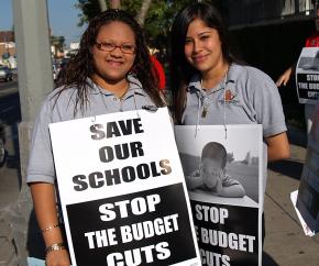 Students came out on picket lines to support the UTLA's one-hour job action June 6 to protest billions of dollars in planned budget cuts