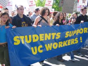 UC students in Berkeley march in support of striking campus workers in 2005