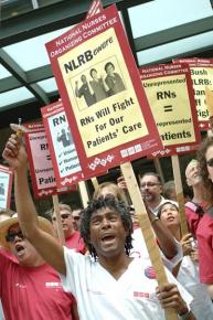 Nurses from the National Nurses Organizing Committee at a protest to defend union rights for RNs