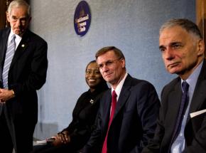 Ron Paul, Cynthia McKinney, Chuck Baldwin and Ralph Nader at their September 2008 joint press conference