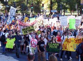 Antiwar protesters marched in Boston on the sixth anniversary of the congressional vote to authorize the Iraq war.