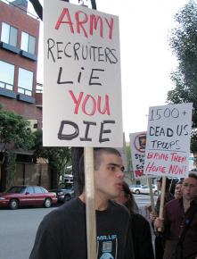 Antiwar activists picket the main military recruiting center in San Francisco