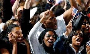 Celebrating Obama's showing in Grant Park