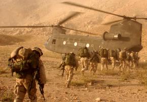 U.S. soldiers deployed on a mission in Afghanistan returning to their Kandahar airfield
