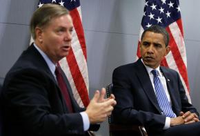 Republican Sen. Lindsey Graham meets with President Barack Obama