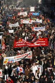 A mass march in Marseille, France, on the day of a general strike of public-sector workers