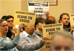 Protesters take their message to an MTA hearing