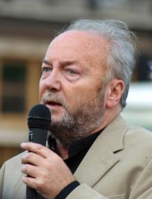 George Galloway speaking at a 2008 protest of George W. Bush's visit to London