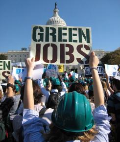 A 2007 protest demanding green jobs in front of the Capitol in Washington, D.C.