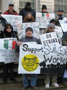 Stella D'oro strikers and their supporters rally in front of City Hall in New York City