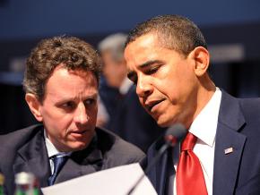 Barack Obama with Treasury Secretary Tim Geithner