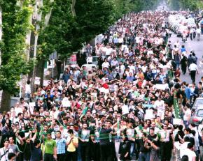 Protesters pour through the streets of Tehran following the disputed June 12 election