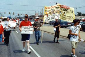 Marching in Decatur to support the Staley workers and others on strike in summer 1995