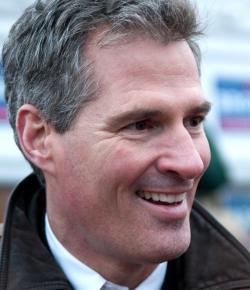 Republican candidate Scott Brown greeting supporters on the campaign trail