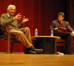 Howard Zinn and Dave Zirin at the 2009 Campaign to End the Death Penalty convention