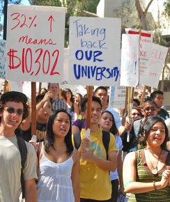 UC San Diego students protesting budget cuts and backward priorities