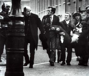 Protesters at the January 30, 1972 march carry the body of a victim of the Bloody Sunday shooting