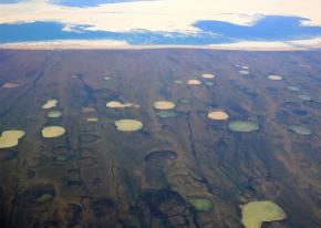 A region of melting permafrost north of the Hudson Bay in Canada