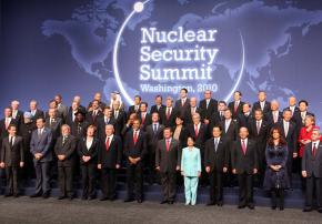 Barack Obama stands with other world leaders at the Nuclear Security Summit in Washington, D.C.