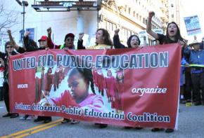 Marching to defend public education in Los Angeles on March 4