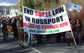 Members of the Shell to Sea Campaign march to Castlerea Prison, where activist Pat O'Donnell is being held