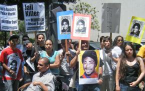 Protesters demand justice for Oscar Grant at a demonstration in Los Angeles