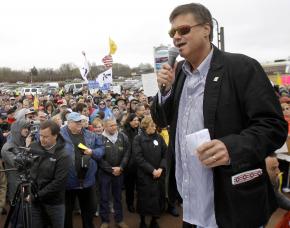 Mark Williams of the Tea Party Express speaks to a crowd in Wisconsin during an "anti-tax" demonstration