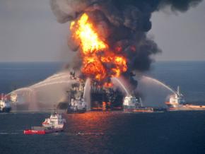 The Deepwater Horizon oil rig after the explosion on April 21