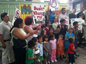 Supporters of the Ortiz and their project of opening a day-care center in Chicago hold a press conference