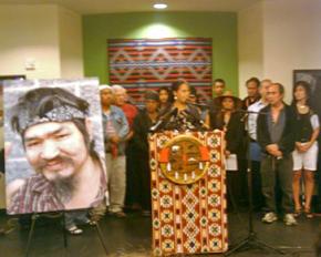 A press conference called by the Chief Seattle Club to mourn the police killing of John T. Williams