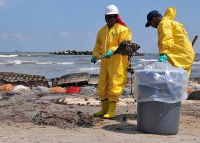 Cleanup crews on the Gulf coast at Port Fourchon, La., after the BP disaster