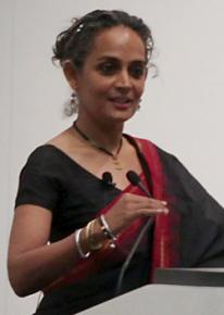 Arundhati Roy speaking during a visit to the U.S. last spring