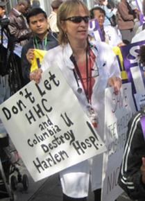 A rally against cuts at Harlem Hospital