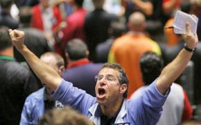 An agitated trader on the floor of the New York Stock Exchange