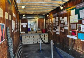 Exhibits in the Florida Modern-Day Slavery Museum are displayed inside a cargo container