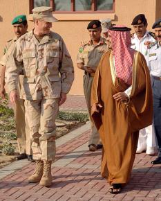 Bahrain's Crown Prince Salman bin Hamad bin Isa Al-Khalifa with the head of U.S. Naval Central Command Patrick Walsh