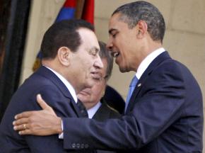President Obama exchanges greetings with Egyptian dictator Hosni Mubarak during a 2009 visit in Cairo