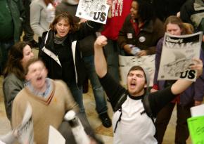 Workers and students fill the Capitol building in Madison protesting Wisconsin Gov. Scott Walker's attacks on unions