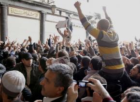 Mass protests flood the street in Damascus